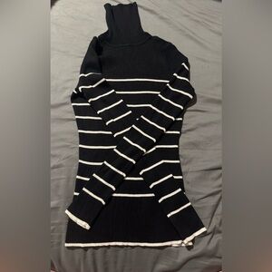 Chic Black and White Striped Turtleneck Sweater